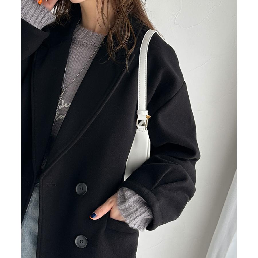 アウター ジャケット レディース フェイク ウール 素材 ダブル テーラード JK ルーズシルエット ピークドラペル ダブルブレスト 袖タック | classicalelf | 04