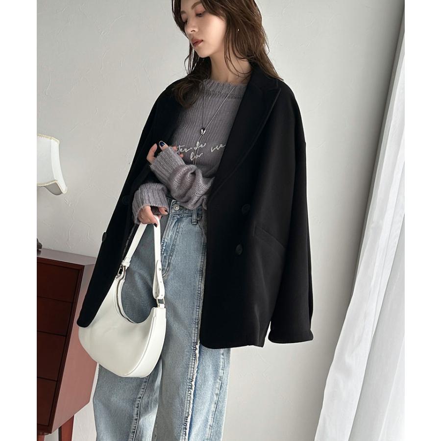 アウター ジャケット レディース フェイク ウール 素材 ダブル テーラード JK ルーズシルエット ピークドラペル ダブルブレスト 袖タック | classicalelf | 06