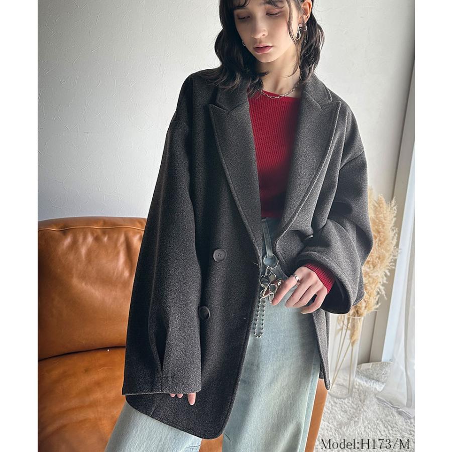 アウター ジャケット レディース フェイク ウール 素材 ダブル テーラード JK ルーズシルエット ピークドラペル ダブルブレスト 袖タック | classicalelf | 07