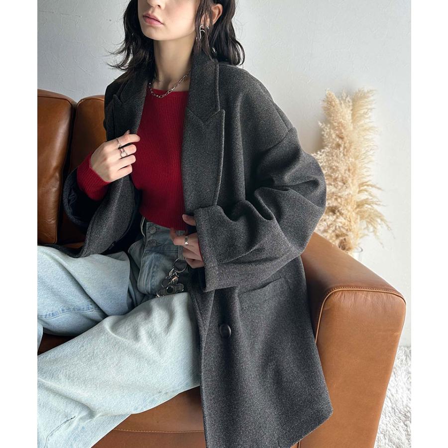 アウター ジャケット レディース フェイク ウール 素材 ダブル テーラード JK ルーズシルエット ピークドラペル ダブルブレスト 袖タック | classicalelf | 08