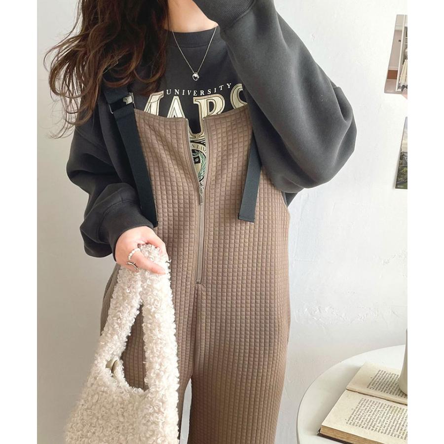 オールインワン サロペット レディース 膨れ ジャガード 素材 フロント ジップ サロペット パンツ オーバーサイズ ロングシーズン レイヤード | classicalelf | 12