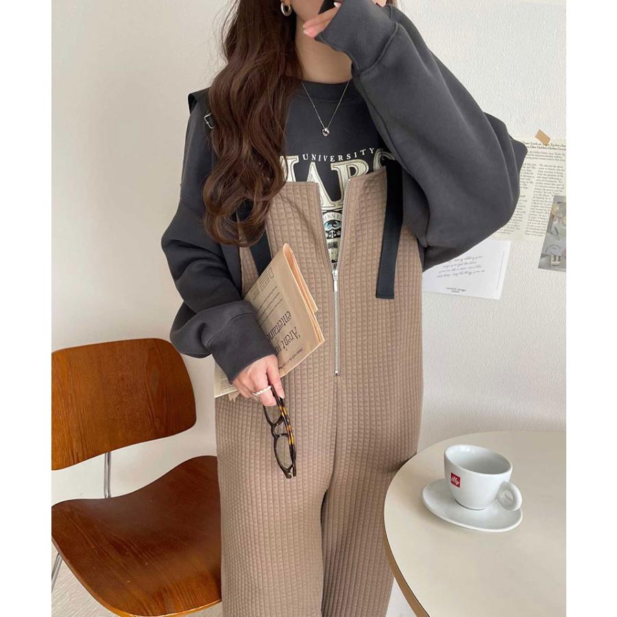 オールインワン サロペット レディース 膨れ ジャガード 素材 フロント ジップ サロペット パンツ オーバーサイズ ロングシーズン レイヤード | classicalelf | 13