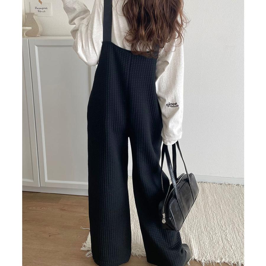 オールインワン サロペット レディース 膨れ ジャガード 素材 フロント ジップ サロペット パンツ オーバーサイズ ロングシーズン レイヤード | classicalelf | 04