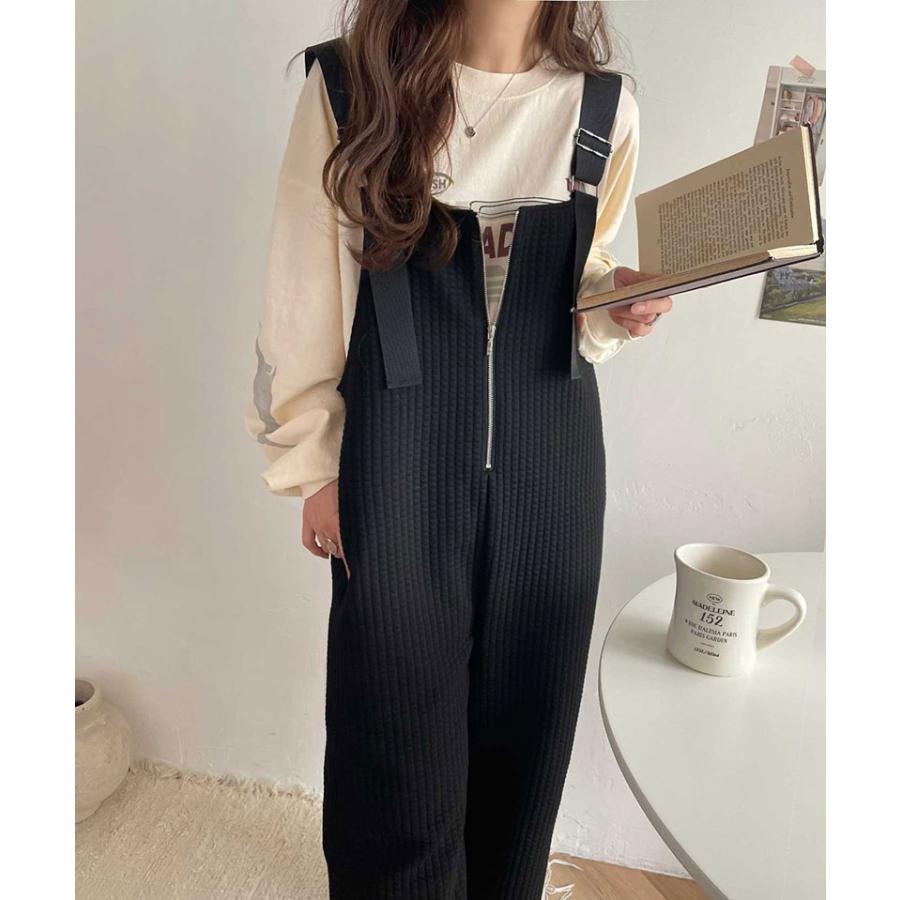 オールインワン サロペット レディース 膨れ ジャガード 素材 フロント ジップ サロペット パンツ オーバーサイズ ロングシーズン レイヤード | classicalelf | 06