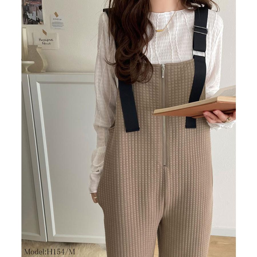 オールインワン サロペット レディース 膨れ ジャガード 素材 フロント ジップ サロペット パンツ オーバーサイズ ロングシーズン レイヤード | classicalelf | 09