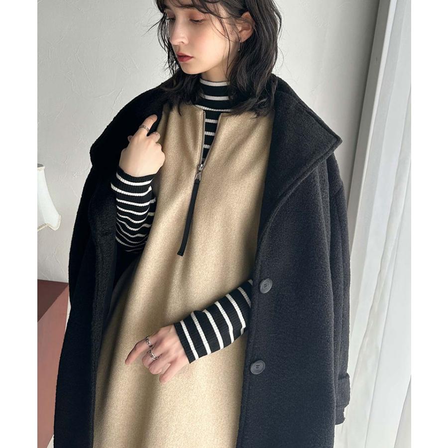 ワンピース レディース 前後 2way フェイク ウール 素材 ハーフ　ジップ ワンピ オーバーサイズ ロングシーズン 裾 スリット | classicalelf | 12