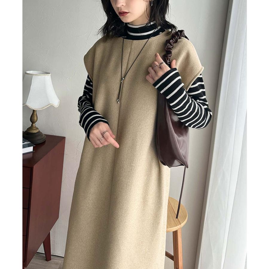 ワンピース レディース 前後 2way フェイク ウール 素材 ハーフ　ジップ ワンピ オーバーサイズ ロングシーズン 裾 スリット | classicalelf | 13