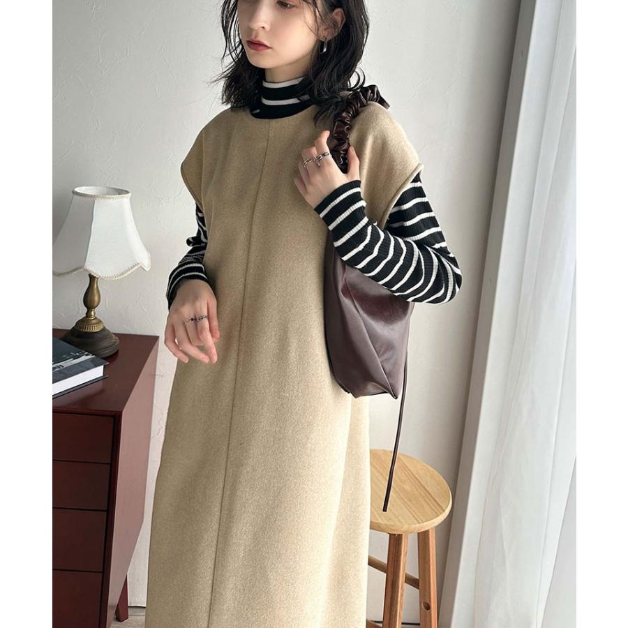 ワンピース レディース 前後 2way フェイク ウール 素材 ハーフ　ジップ ワンピ オーバーサイズ ロングシーズン 裾 スリット | classicalelf | 14