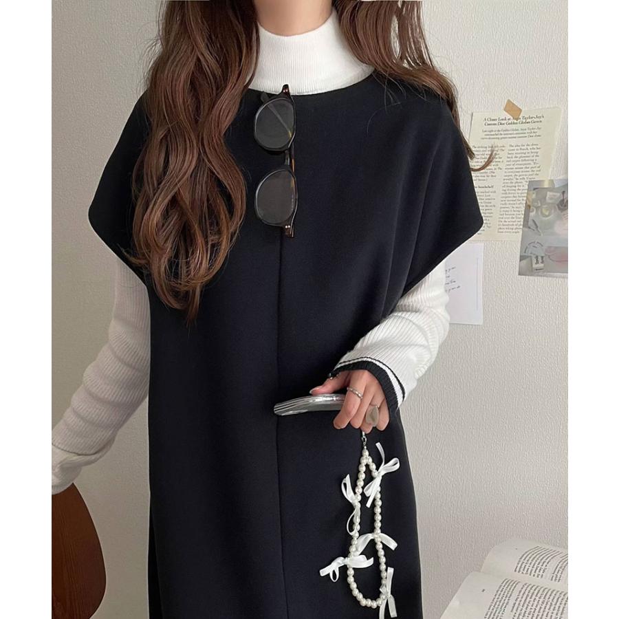 ワンピース レディース 前後 2way フェイク ウール 素材 ハーフ　ジップ ワンピ オーバーサイズ ロングシーズン 裾 スリット | classicalelf | 07
