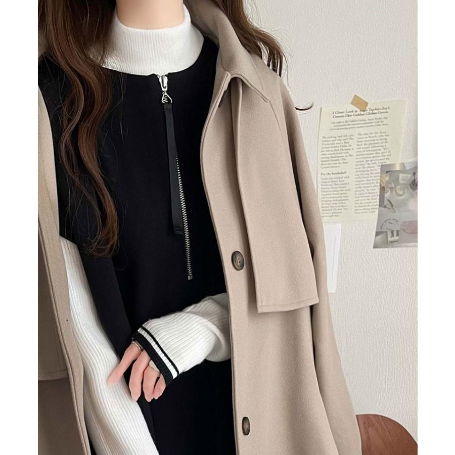 ワンピース レディース 前後 2way フェイク ウール 素材 ハーフ　ジップ ワンピ オーバーサイズ ロングシーズン 裾 スリット | classicalelf | 08