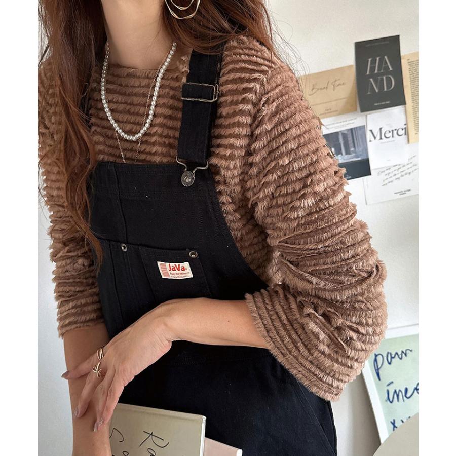 トップス Tシャツ レディース 起毛 ボーダー ジャガード 袖 フレア アシメ ティアード フリル 透け感 クルーネック インナー レイヤードコーデ | classicalelf | 13