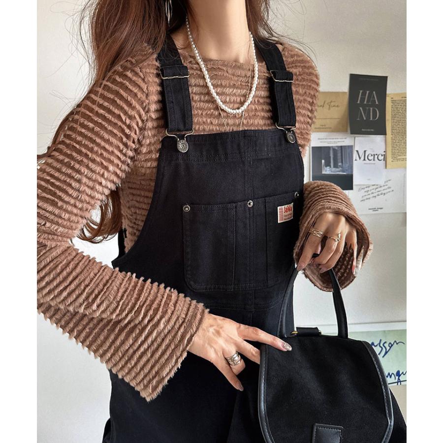 トップス Tシャツ レディース 起毛 ボーダー ジャガード 袖 フレア アシメ ティアード フリル 透け感 クルーネック インナー レイヤードコーデ | classicalelf | 15