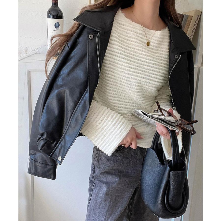 トップス Tシャツ レディース 起毛 ボーダー ジャガード 袖 フレア アシメ ティアード フリル 透け感 クルーネック インナー レイヤードコーデ | classicalelf | 05