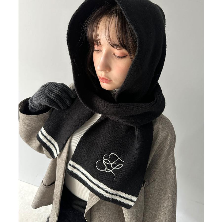 CELINE ワンポイントロゴ刺繍 羊毛 ウール マフラー Grey CELINE ワン