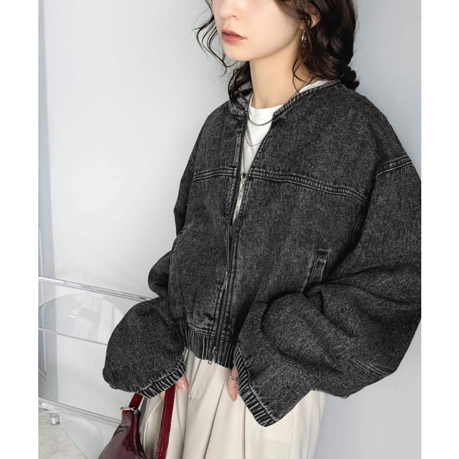 アウター ジャケット レディース 綿 100% ダブルジップ 首元 すっきり ノーカラー デニム ブルゾン ショート丈 スタイルアップ ロングシーズン | classicalelf | 04