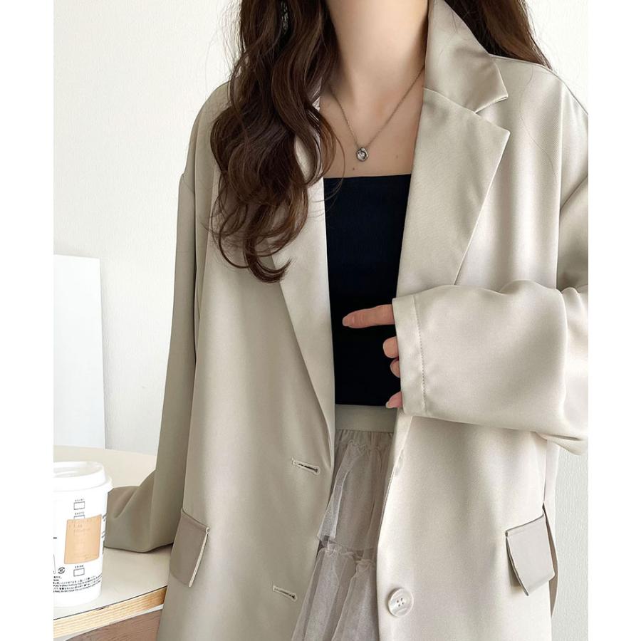 アウター ジャケット レディース レザー ライク 切替 ダブル テーラード JK 上品見え サイド | classicalelf | 10