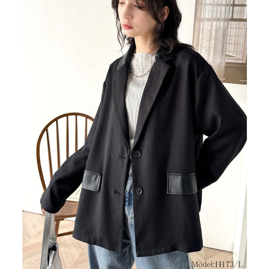 アウター ジャケット レディース レザー ライク 切替 ダブル テーラード JK 上品見え サイド | classicalelf | 11