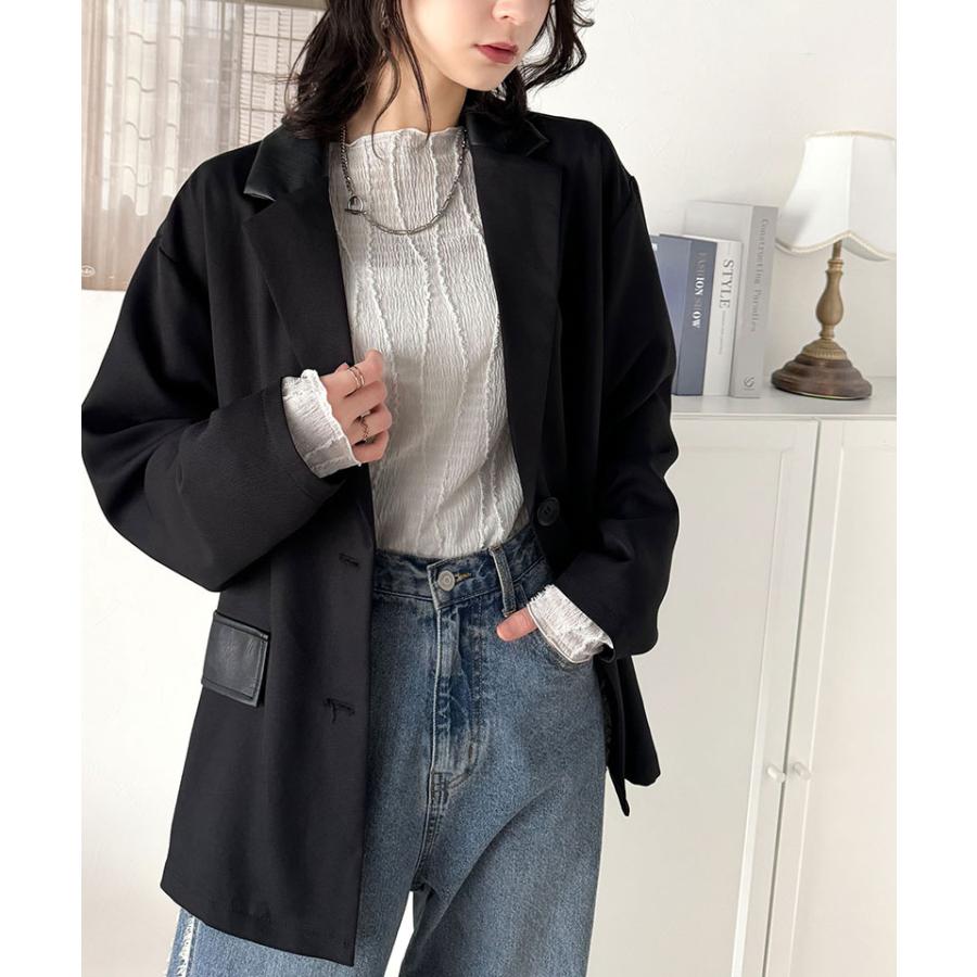 アウター ジャケット レディース レザー ライク 切替 ダブル テーラード JK 上品見え サイド | classicalelf | 12