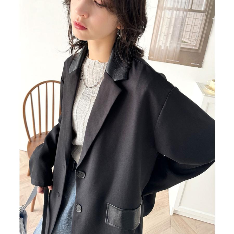 アウター ジャケット レディース レザー ライク 切替 ダブル テーラード JK 上品見え サイド | classicalelf | 14