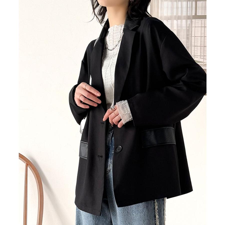 アウター ジャケット レディース レザー ライク 切替 ダブル テーラード JK 上品見え サイド | classicalelf | 15