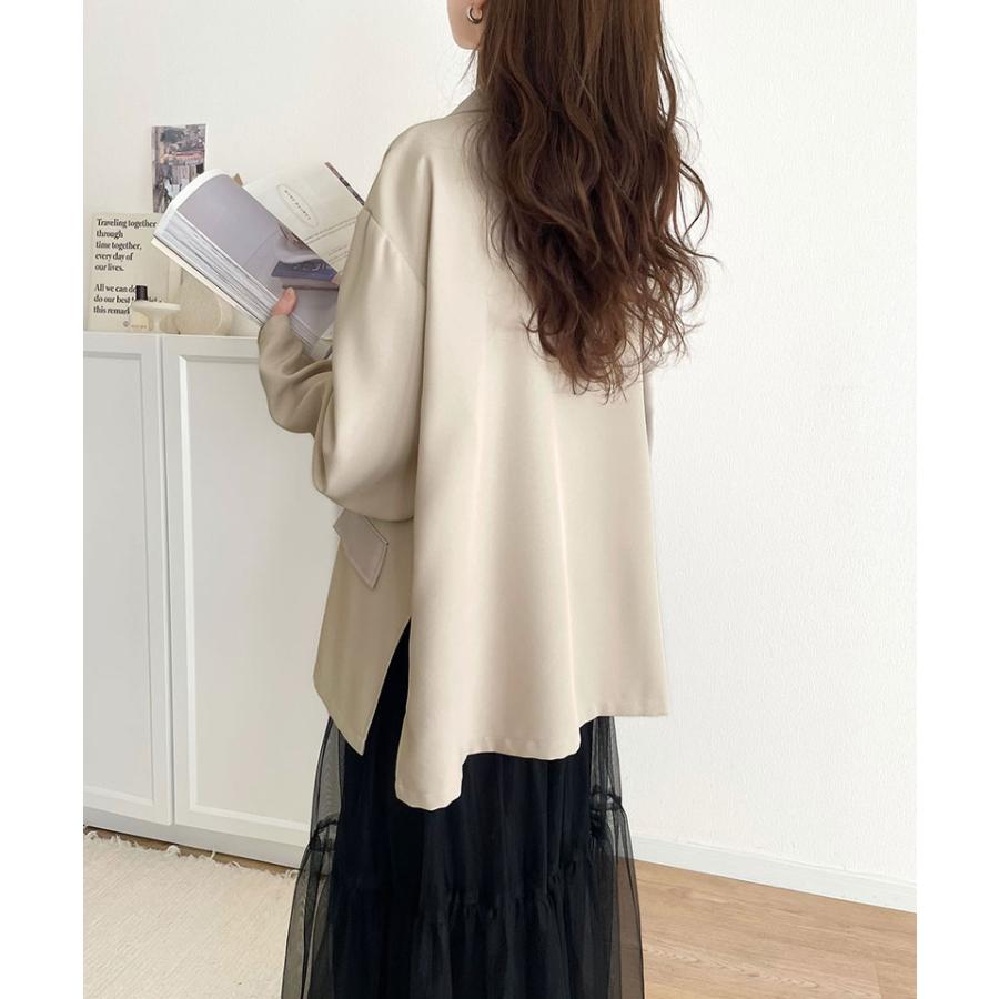 アウター ジャケット レディース レザー ライク 切替 ダブル テーラード JK 上品見え サイド | classicalelf | 05