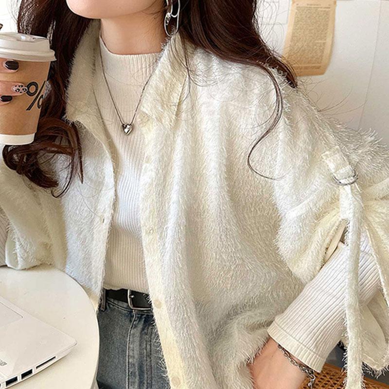 トップス カーディガン レディース ふわっと 軽やか シアー フェザー 素材 ロール アップス リーブ シャツ カーデ ゆるっと オーバーサイズ | classicalelf