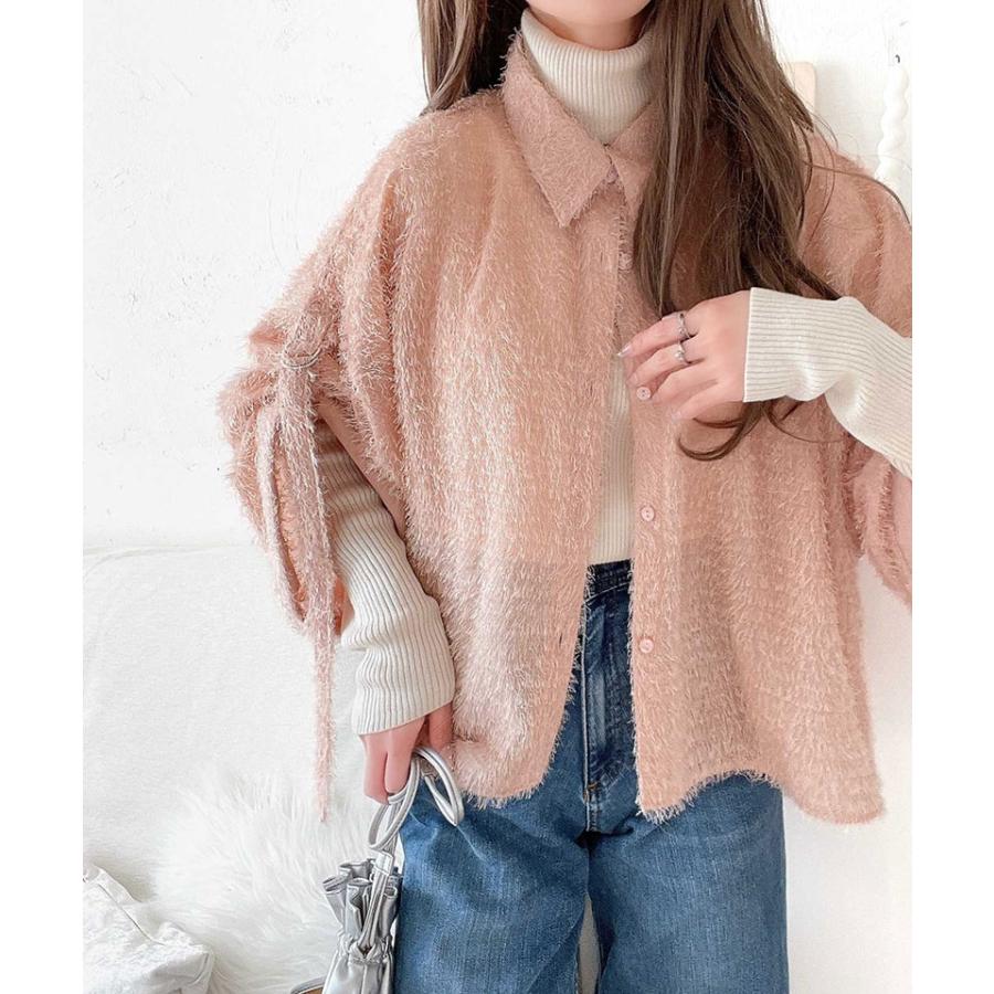 トップス カーディガン レディース ふわっと 軽やか シアー フェザー 素材 ロール アップス リーブ シャツ カーデ ゆるっと オーバーサイズ | classicalelf | 11