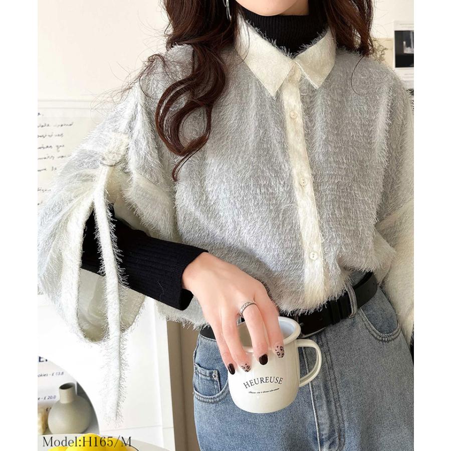 トップス カーディガン レディース ふわっと 軽やか シアー フェザー 素材 ロール アップス リーブ シャツ カーデ ゆるっと オーバーサイズ | classicalelf | 02