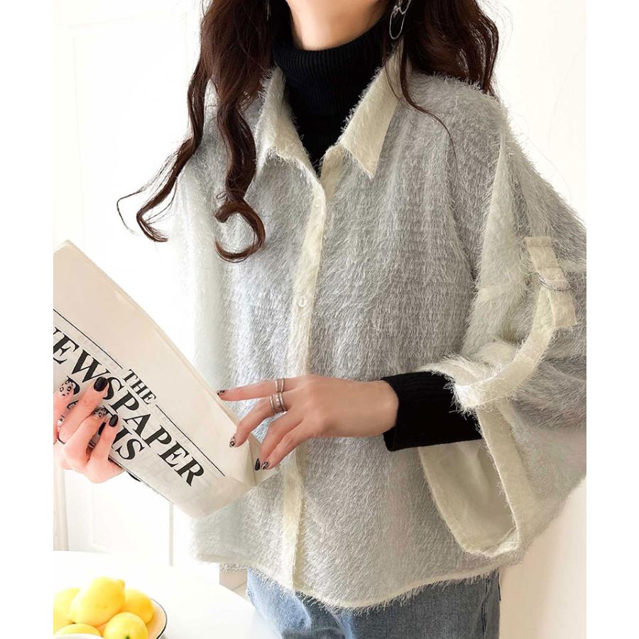 トップス カーディガン レディース ふわっと 軽やか シアー フェザー 素材 ロール アップス リーブ シャツ カーデ ゆるっと オーバーサイズ | classicalelf | 05