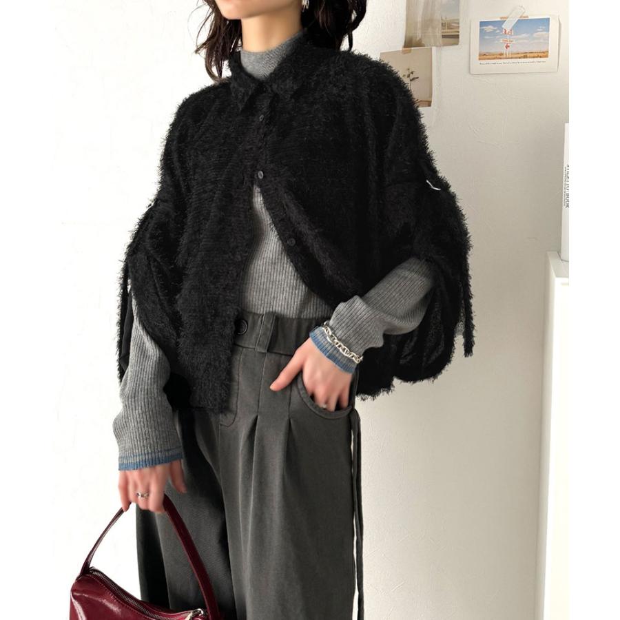 トップス カーディガン レディース ふわっと 軽やか シアー フェザー 素材 ロール アップス リーブ シャツ カーデ ゆるっと オーバーサイズ | classicalelf | 08