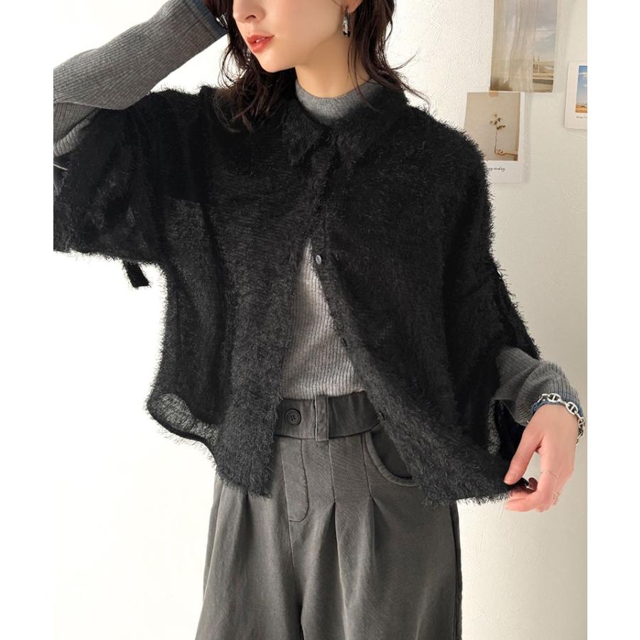 トップス カーディガン レディース ふわっと 軽やか シアー フェザー 素材 ロール アップス リーブ シャツ カーデ ゆるっと オーバーサイズ | classicalelf | 09
