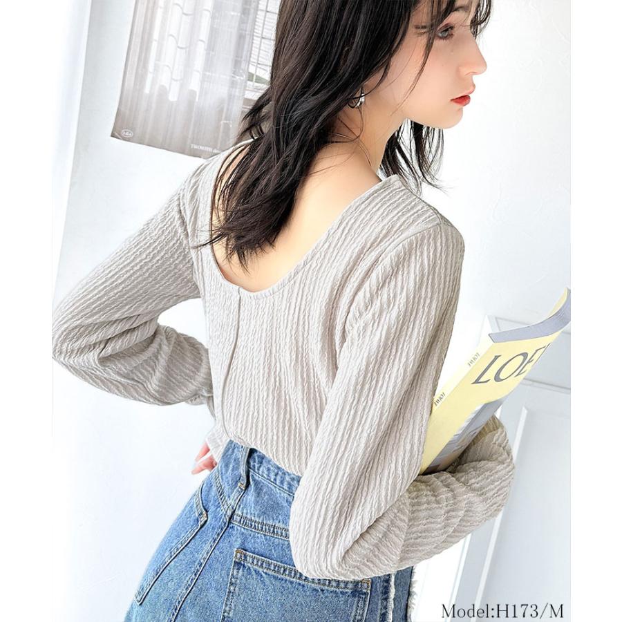 トップス Tシャツ レディース 前後 2way バック オープン 煌めき ストライプ ジャガード 素材 プルオーバー 長袖 ゆるっと オーバーサイズ | classicalelf | 10