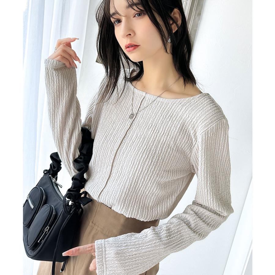 トップス Tシャツ レディース 前後 2way バック オープン 煌めき ストライプ ジャガード 素材 プルオーバー 長袖 ゆるっと オーバーサイズ | classicalelf | 11