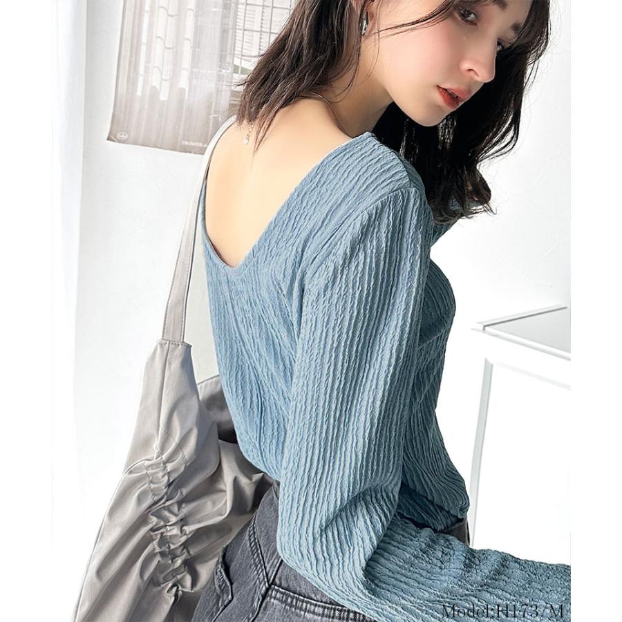 トップス Tシャツ レディース 前後 2way バック オープン 煌めき ストライプ ジャガード 素材 プルオーバー 長袖 ゆるっと オーバーサイズ | classicalelf | 13