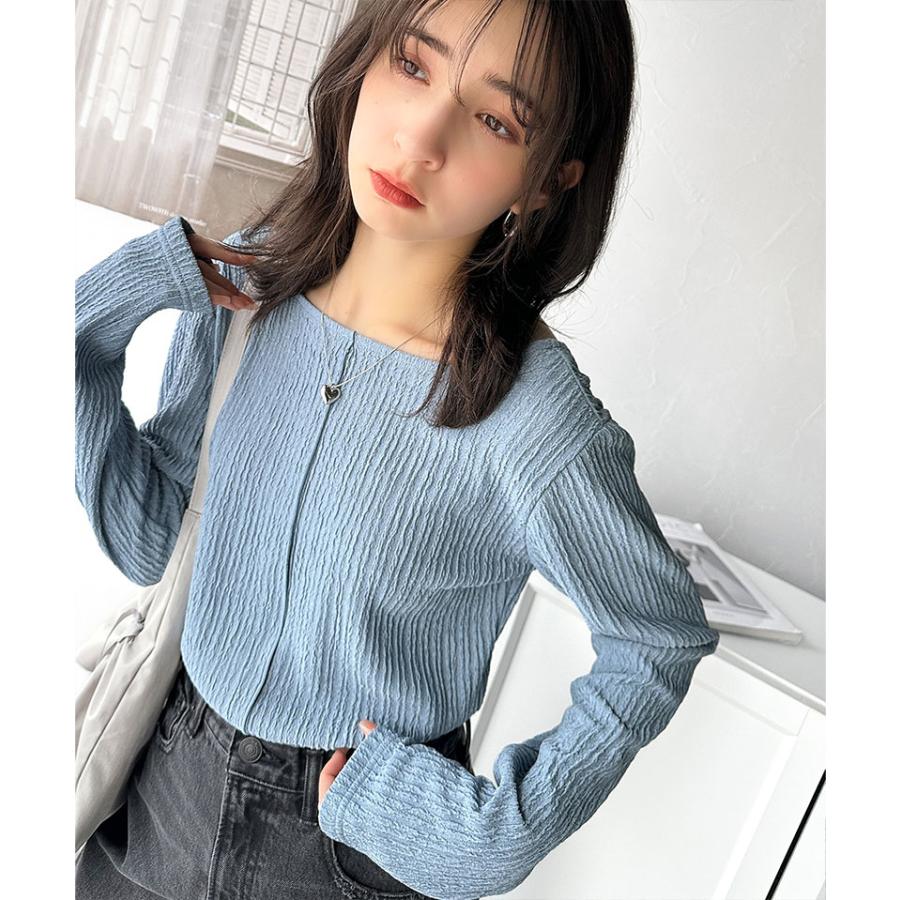 トップス Tシャツ レディース 前後 2way バック オープン 煌めき ストライプ ジャガード 素材 プルオーバー 長袖 ゆるっと オーバーサイズ | classicalelf | 14