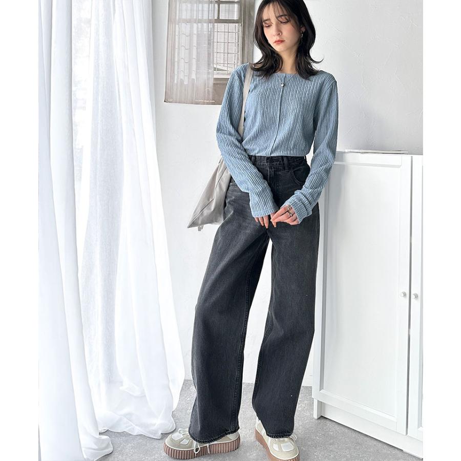 トップス Tシャツ レディース 前後 2way バック オープン 煌めき ストライプ ジャガード 素材 プルオーバー 長袖 ゆるっと オーバーサイズ | classicalelf | 15