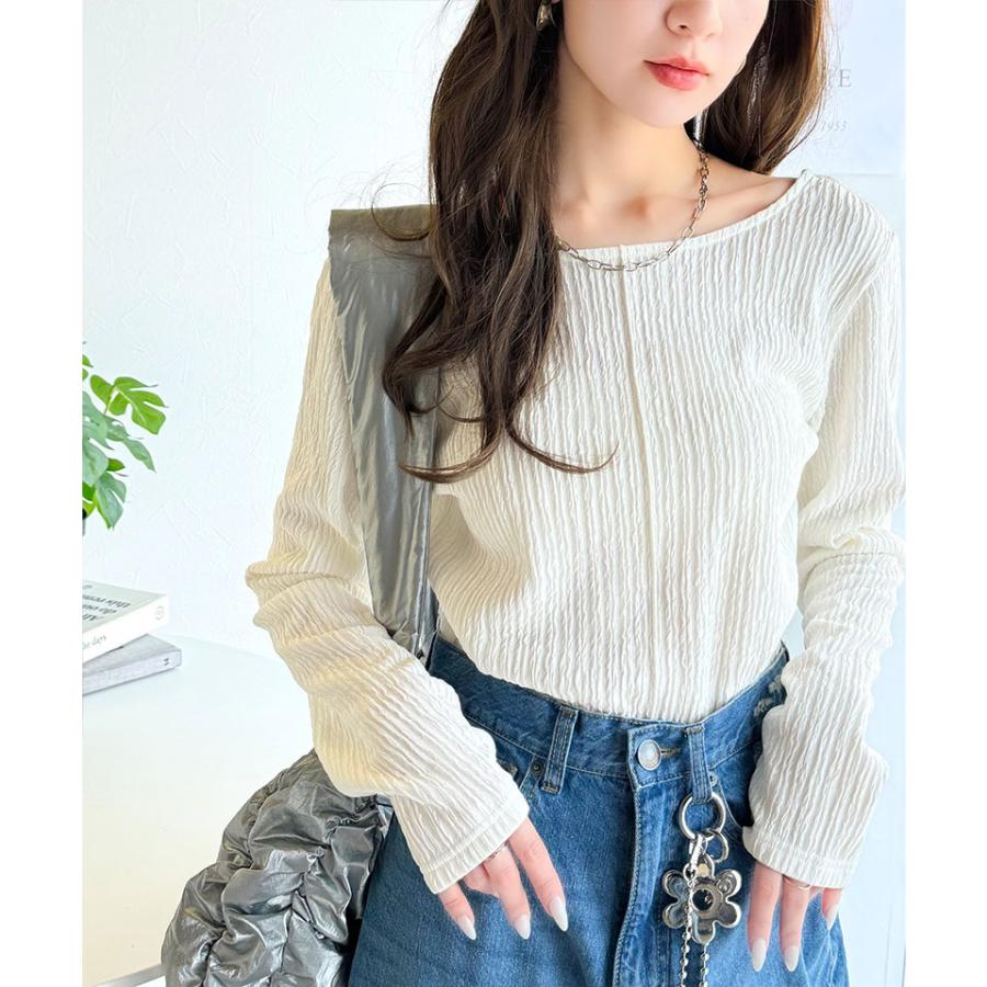 トップス Tシャツ レディース 前後 2way バック オープン 煌めき ストライプ ジャガード 素材 プルオーバー 長袖 ゆるっと オーバーサイズ | classicalelf | 03