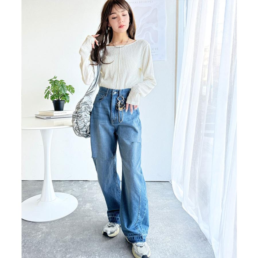 トップス Tシャツ レディース 前後 2way バック オープン 煌めき ストライプ ジャガード 素材 プルオーバー 長袖 ゆるっと オーバーサイズ | classicalelf | 05