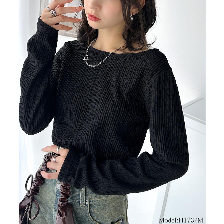 トップス Tシャツ レディース 前後 2way バック オープン 煌めき ストライプ ジャガード 素材 プルオーバー 長袖 ゆるっと オーバーサイズ | classicalelf | 06