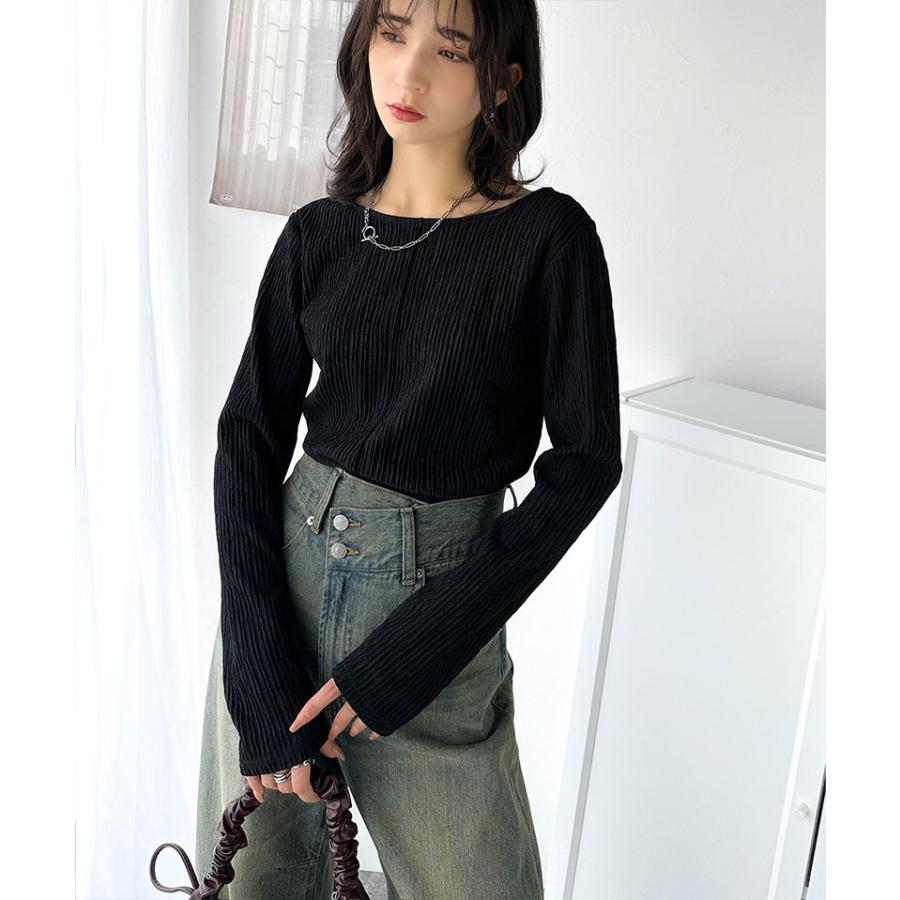 トップス Tシャツ レディース 前後 2way バック オープン 煌めき ストライプ ジャガード 素材 プルオーバー 長袖 ゆるっと オーバーサイズ | classicalelf | 07