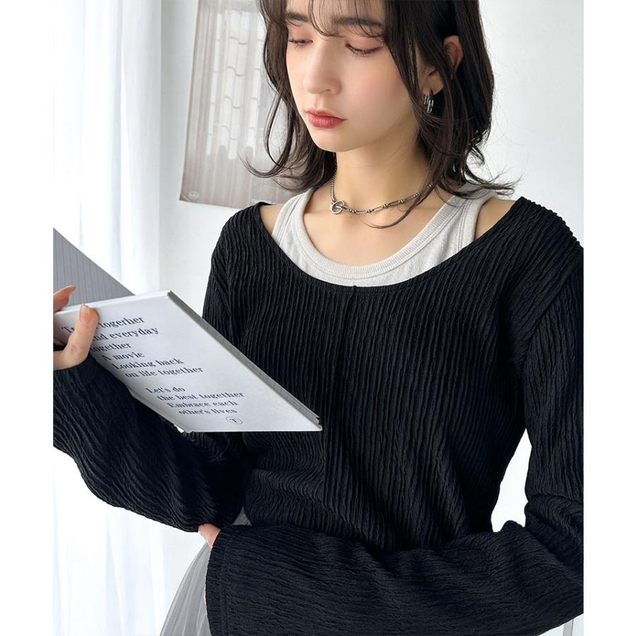 トップス Tシャツ レディース 前後 2way バック オープン 煌めき ストライプ ジャガード 素材 プルオーバー 長袖 ゆるっと オーバーサイズ | classicalelf | 08