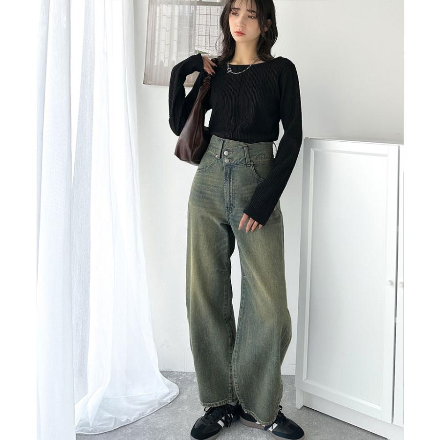 トップス Tシャツ レディース 前後 2way バック オープン 煌めき ストライプ ジャガード 素材 プルオーバー 長袖 ゆるっと オーバーサイズ | classicalelf | 09