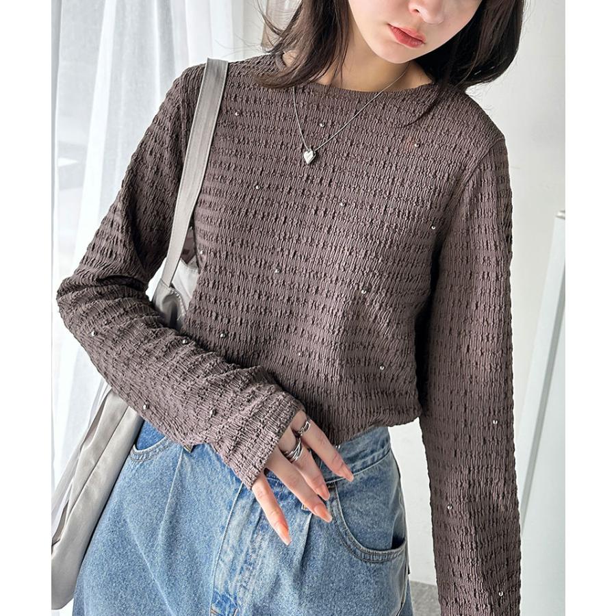 トップス ニット レディース 煌めく ビジュー ドット シャーリング 風 ジャガード 素材 プルオーバー 長袖 インナー レイヤードコーデ ゆるっと | classicalelf | 10