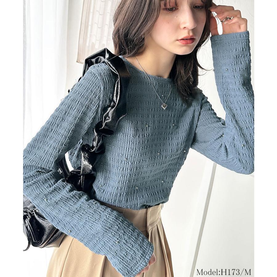 トップス ニット レディース 煌めく ビジュー ドット シャーリング 風 ジャガード 素材 プルオーバー 長袖 インナー レイヤードコーデ ゆるっと | classicalelf | 14