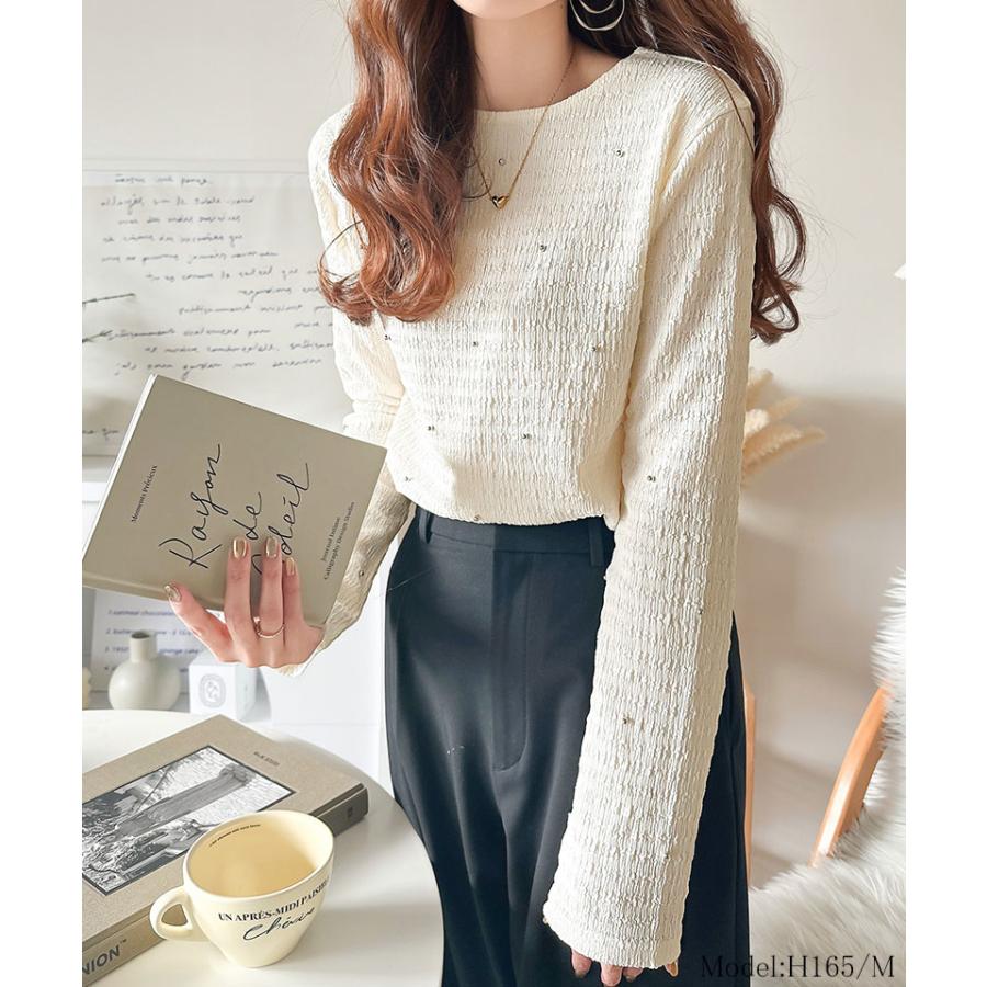 トップス ニット レディース 煌めく ビジュー ドット シャーリング 風 ジャガード 素材 プルオーバー 長袖 インナー レイヤードコーデ ゆるっと | classicalelf | 02