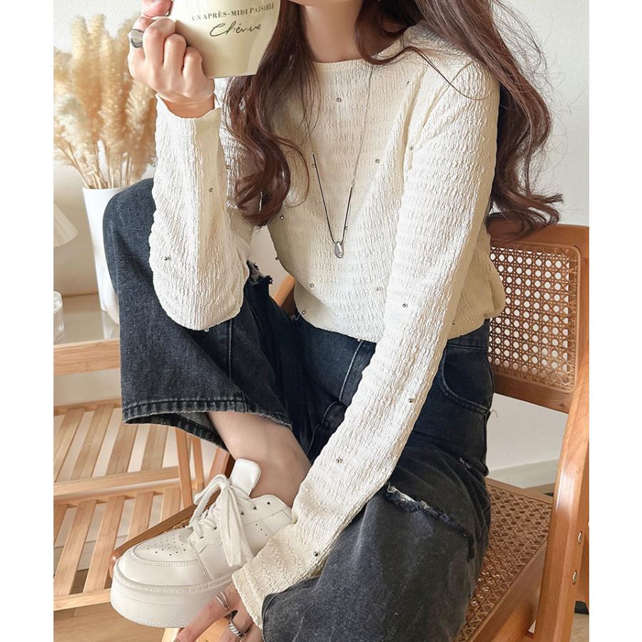 トップス ニット レディース 煌めく ビジュー ドット シャーリング 風 ジャガード 素材 プルオーバー 長袖 インナー レイヤードコーデ ゆるっと | classicalelf | 03