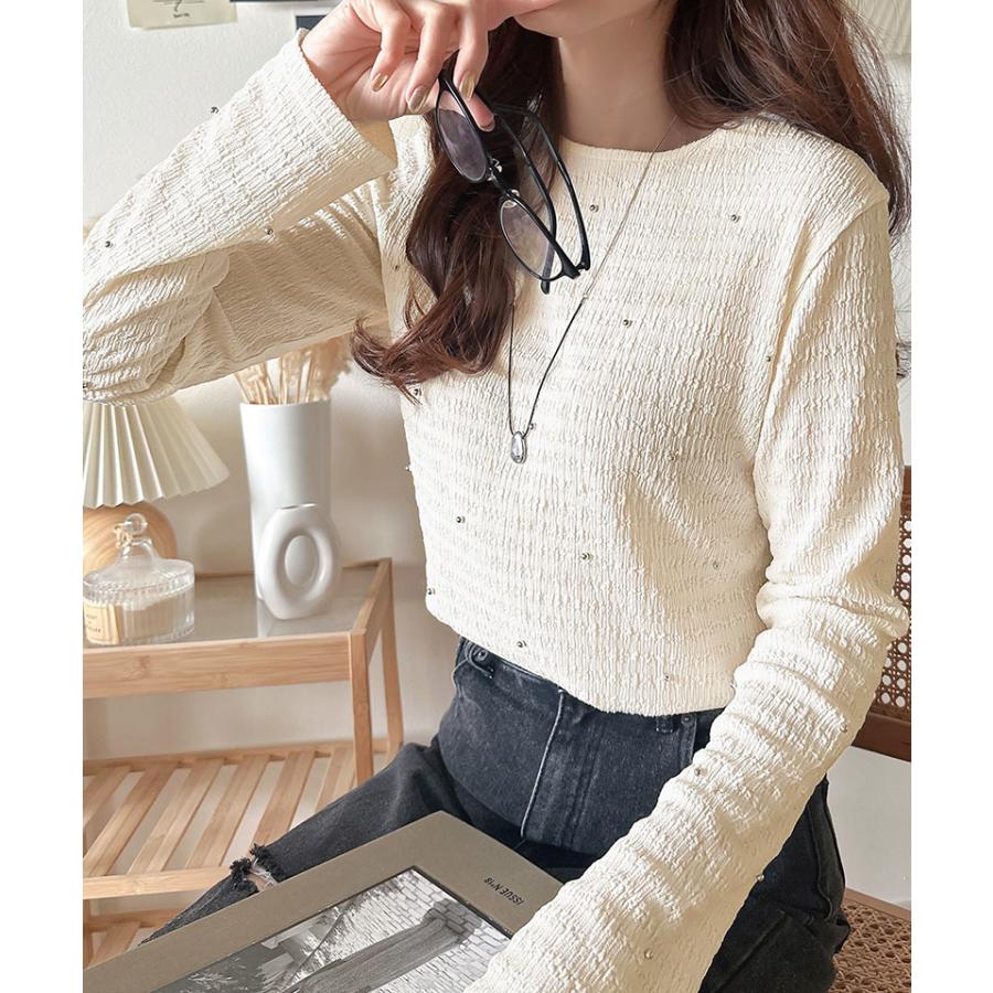 トップス ニット レディース 煌めく ビジュー ドット シャーリング 風 ジャガード 素材 プルオーバー 長袖 インナー レイヤードコーデ ゆるっと | classicalelf | 04