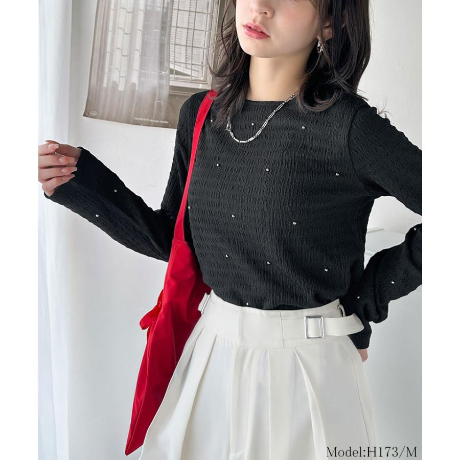 トップス ニット レディース 煌めく ビジュー ドット シャーリング 風 ジャガード 素材 プルオーバー 長袖 インナー レイヤードコーデ ゆるっと | classicalelf | 05