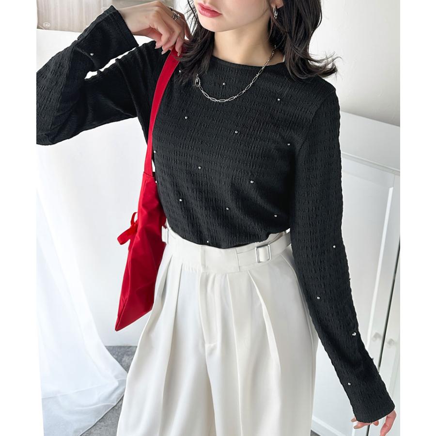 トップス ニット レディース 煌めく ビジュー ドット シャーリング 風 ジャガード 素材 プルオーバー 長袖 インナー レイヤードコーデ ゆるっと | classicalelf | 06