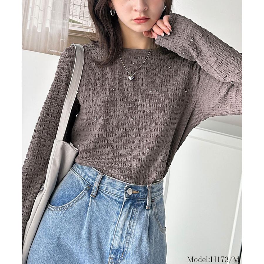 トップス ニット レディース 煌めく ビジュー ドット シャーリング 風 ジャガード 素材 プルオーバー 長袖 インナー レイヤードコーデ ゆるっと | classicalelf | 08